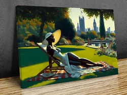 Buy Beautiful Lady Sun Bathing  In London Park  Mounted Canvas Or Print Only • 19.79£