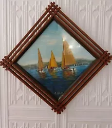 Buy Vintage Wooden Diamond Shaped Framed With Signed Painting Of Windereme Boats VGC • 18£