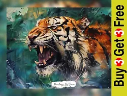 Buy Fierce Tiger Portrait, Oil Painting Print 5 X7  On Matte Paper • 4.99£