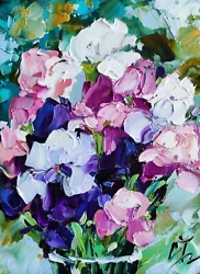 Buy Original Oil Painting Iris Colorful Flowers Artwork Floral Impasto Wall Art • 35.06£
