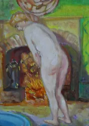 Buy ACEO Oil Painting Original 2,5 X3,5  Hand Made Naked Nu Model Near The Fireplace • 6.08£