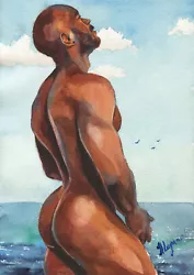 Buy PRINT Original Art Work Watercolor Painting Gay Male Nude  On The Shore 2  • 17.70£