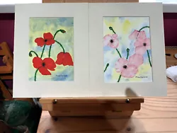 Buy New Watercolour Flower Paintings Mounted Ready For Frames Poppies Poppy Flowers • 6£