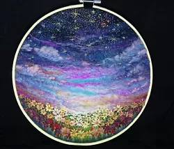 Buy Flower Art Painting. Colourful Sunset Night Sky Stars Clouds Original Embroidery • 69£