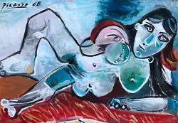 Buy PICASSO Pablo 1968 Original French Painting Signed Reclining Nude Woman Cubism • 470£