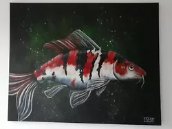 Buy Red And Black Koi Original Acrylic Canvas Painting By Iris Drygas • 85£