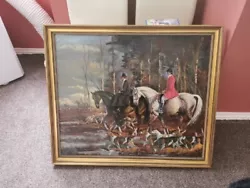 Buy Large Vintage Oil Painting Of Horses 1960s • 195£