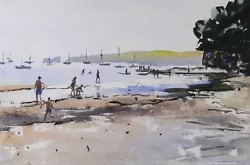 Buy ORIGINAL Watercolour Studland Beach Dorset Sandbanks 20 X13  Marilyn Allis • 89.99£