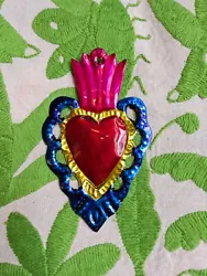 Buy Mini  Mexican Tin Heart Milagro Handcut & Painted Authentic Folk Art  #13 • 3.75£