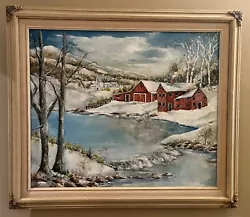 Buy WINTER SNOW FARM LANDSCAPE RIVER Oil Painting Art Framed By Rudd Wyman FOLK ART • 81.69£