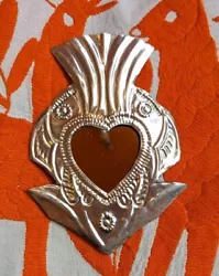 Buy Small Mexican Natural Tin Silver Heart Milagro Mirror Handmade Folk Art #6 • 11£