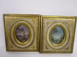 Buy 2 Old Decorative Wood Pictures With Landscape Representations Approx. 14.5x16.5 Cm 1G7123 • 6.33£