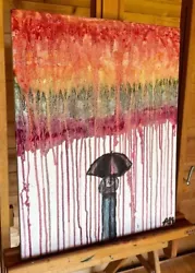 Buy Rainbow Rain Umbrella Canvas Handmade Painting • 40£
