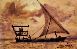 Buy Original Mario Mendoza Oil Board Boat Sunset Lovers Decor Painting Sea Yacht New • 110£