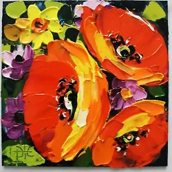 Buy California Poppies Painting Floral Wall Art Impasto Oil Painting 4x4  • 24.26£