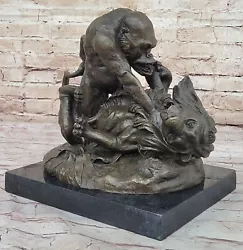 Buy Masson`s Famous Gorilla Vs. Lion Battle Sculpture: Wildlife Art Collector Gift • 792.62£