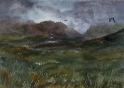 Buy ACEO Original Painting Art Card Landscape Trees Mountains Hills Bird Watercolour • 5.50£