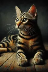 Buy Toyger Cat Portrait Miniature Print From Oil Painting 4x6 Inch Unframed • 3.49£