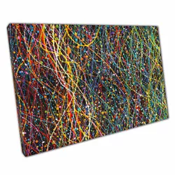Buy Rainbow Abstract Paint Splatters Against Contrast Black Artwork Print Canvas • 10.78£