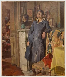 Buy Bertrand Py (1895-1973) - Mid 20th Century Oil, Leaning On The Fireplace • 570£