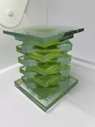 Buy Stunning Stacked Green Glass Sculpture Modernist Abstract Candle Stand 5in 5lbs • 13.06£