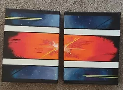 Buy Original Rare Wall Art Acrylic Space Galaxy Splat Canvas Painting 2pc Set • 28£