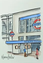 Buy Original Art Watercolour  Tube London Underground Holborn Station Train Painting • 4.75£