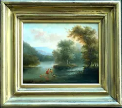 Buy FINE C1860 TRAVELLERS With DOGS CLASSICAL SUNSET  LANDSCAPE Antique Oil Painting • 56£