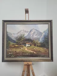 Buy Vintage German Mountain Scene Framed Acrylic On Canvas Painting • 24.99£