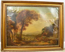 Buy Oil Painting Landscape Original 1850s Detailed Farmers Herders Antique 26x19 • 196.05£
