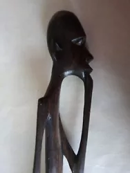 Buy 1960s Carved Wooden Sculpture Tall Thin African Figure Hand In Mouth Whistling • 6£