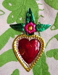 Buy Mini  Mexican Tin Heart Milagro Handcut & Painted Authentic Folk Art  #04 • 3.75£
