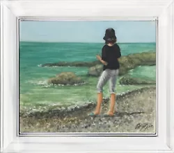 Buy Sea Painting, Girl On The Beach, Small Original Oil, Signed By Artist, Unframed • 25£