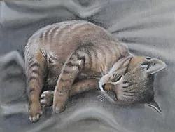 Buy ORIGINAL Mixed Dry Media Animal Painting. Picture Of A Sleeping Kitten. • 10£