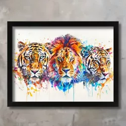 Buy Colourful Lion, Tiger, Leopard Painting Abstract Animal Wall Art Big Cat Print • 7.50£
