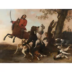 Buy Paul Gabriel Bear Hunt With Dogs Scene Painting Huge Wall Art Poster Print • 18.49£