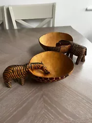 Buy Pair Of African Zebra  Drinking Bowls Hand Carved & Hand Painted Solid Wood • 29.50£