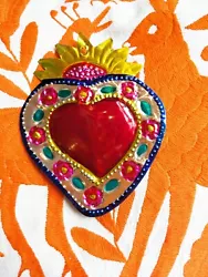 Buy Small Mexican Tin Heart Milagro Handcut & Painted Authentic Folk Art  #08 • 6.95£