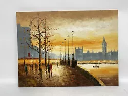 Buy London Southbank Original Oil Painting Sunset London River Scene Big Ben  • 9.99£