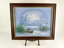Buy Small Original Oil Painting On Board Landscape Sea Beach Boat Blue Tones Framed • 26£