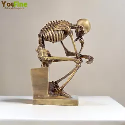Buy Bronze Casting Skeleton Sculpture Abstract Skull Thinker Statue Antique Decor • 159£