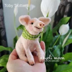 Buy Needle Felted Piglet With Bandana Toby Trotters Bespoke Sculpture By Neyeli OOAK • 27£
