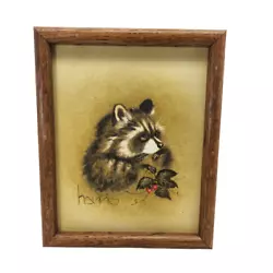Buy Peggy Harris Raccoon Oil Painting Signed Oak Frame 1981 The Berry Burglar • 40.84£