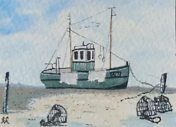 Buy ACEO Original Watercolour Painting. Fishing Boat Moored In The Estuary. Seascape • 2.95£