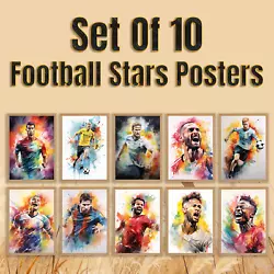Buy Set Of 10 Posters | Ronaldo Messi Neymar Mbappe Haaland Benzema | Sports Poster • 7.97£