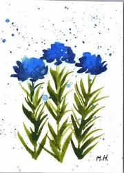 Buy ORIGINAL Watercolour Painting ACEO 3 Blue Flower Orchids Lily Poppy 89x64mm Sign • 5£