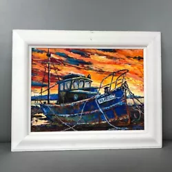 Buy Douglas Spalding Original Acrylic Painting Fishing Boat Sunset Framed 64cm -CP • 49.99£