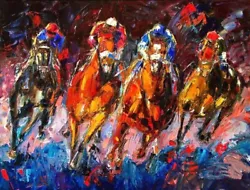 Buy A2059 Art Canvas Pure Hand-painted Oil Painting Horse Racing Modern Home Decor • 45.89£