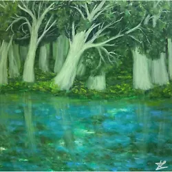 Buy Forest Landscape, Lake , Forest Trees Original Painting On Canvas 12x 12 • 122.32£