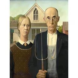 Buy Grant Wood American Gothic Painting Wall Art Canvas Print 18X24 In • 18.99£